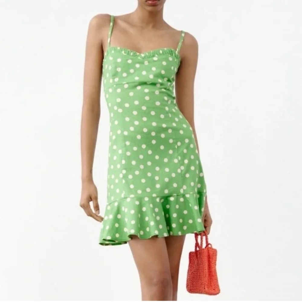 Zara green polkadot mini dress NWT